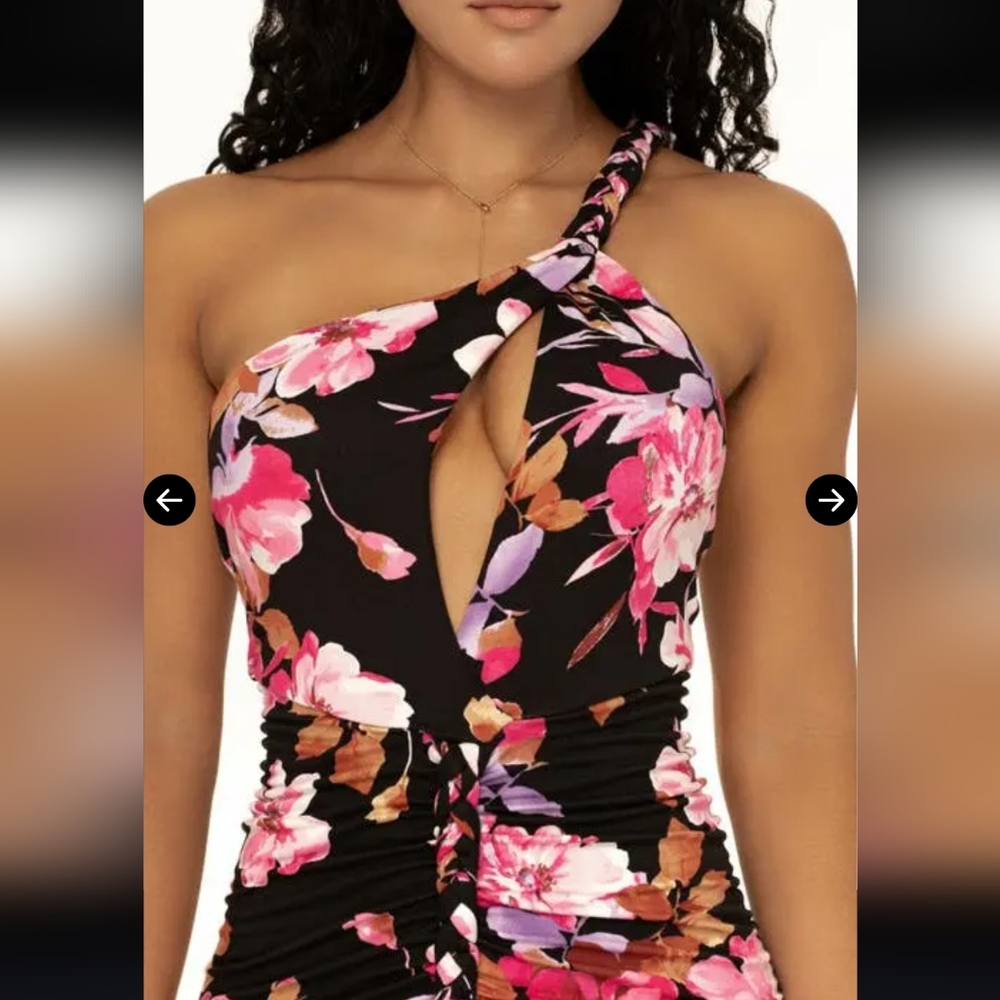 JLUXLABEL Jess Floral Ruched Braided One-Shoulder Midi Dress SzXS  NWT - Picture 3 of 16